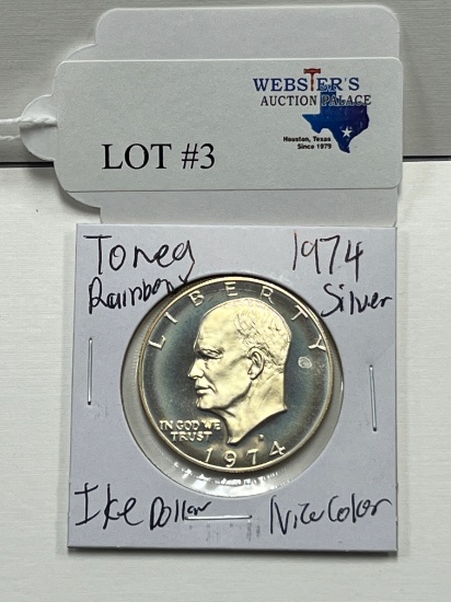 1974 SILVER PROOF IKE DOLLAR RAINBOW TONED