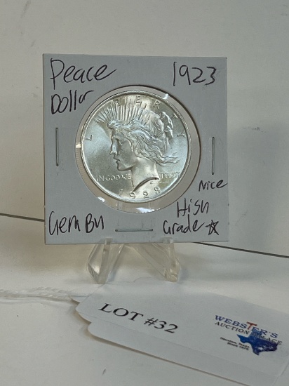 1923 PEACE SILVER DOLLAR GEM BU