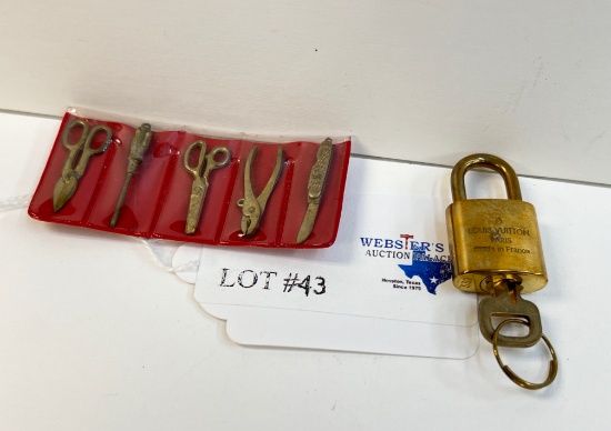 LOT OF LOUIS VUITTON PARIS LOCK AND SET OF 5PC INTERCAST MINI TOOLS