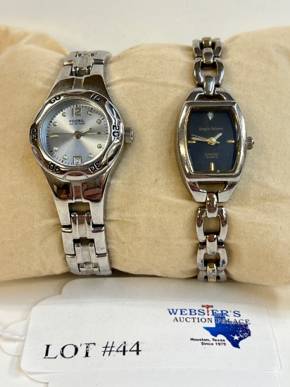 2PC STAINLESS FOSSIL AND SERGIO VALENTE WATCHES