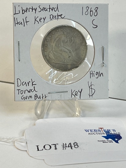 1868-S LIBERTY SEATED HALF DOLLAR KEY DATE DARK TONED