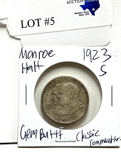 1923-S MONROE HALF DOLLAR GEM BU CLASSIC COMMEMORATIVE