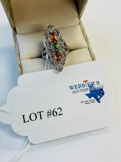14KT WHITE GOLD SAPPHIRE AND DIAMOND PRINCESS STYLE RING WITH APPRAISAL