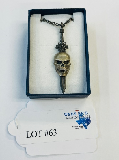 STERLING SILVER ITALY CHAIN NECKLACE WITH SKULL PENDANT