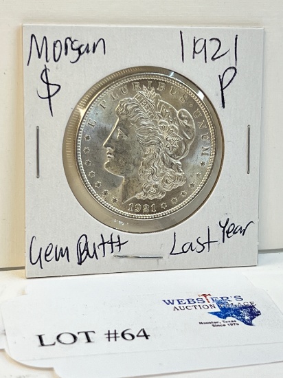 1921 MORGAN SILVER DOLLAR GEM BU+