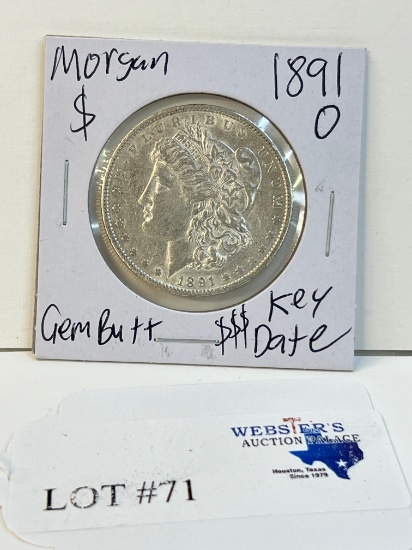 1891-O MORGAN SILVER DOLLAR KEY DATE GEM BU+