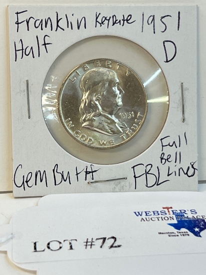 1951-D FRANKLIN HALF DOLLAR FBL KEY DATE GEM BU+