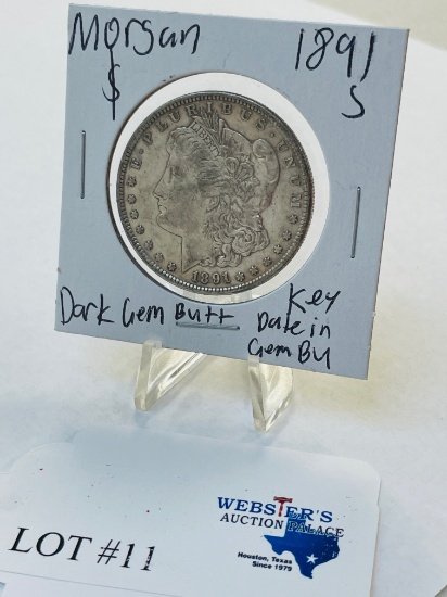 1891-S MORGAN SILVER DOLLAR KEY DATE DARK GEM BU++