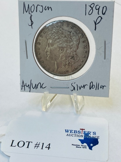 1890-P MORGAN SILVER DOLLAR AU / UNC
