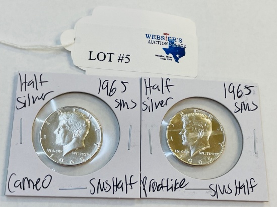 2PC 1965 SMS KENNEDY SILVER HALF DOLLAR PROOF LIKE