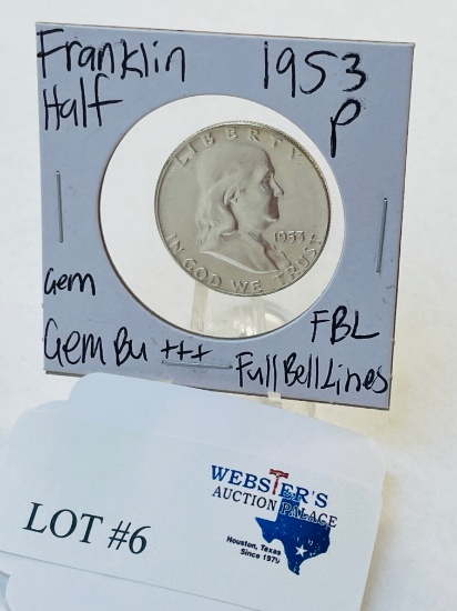 1953-P FRANKLIN HALF DOLLAR - FULL BELL LINES GEM BU++