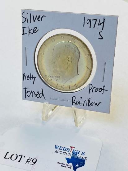 1974-S SILVER IKE DOLLAR TONED PROOF RAINBOW