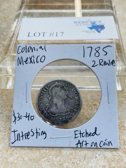 1785 COLONIAL MEXICO 2 REALES COIN