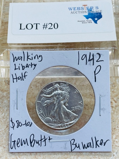 1942-P WALKING LIBERTY HALF DOLLAR GEM BU++