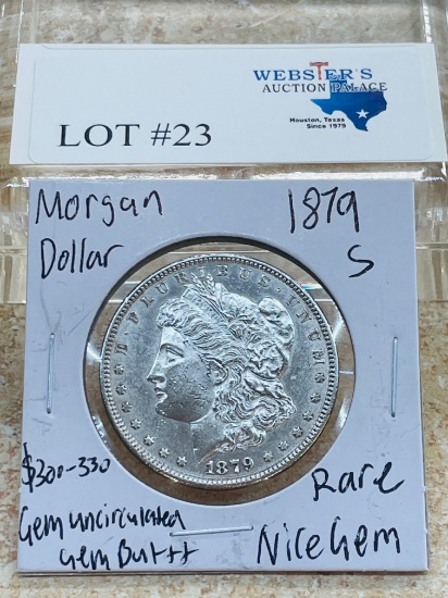 1879-S MORGAN SILVER DOLLAR RARE DATE GEM BU++