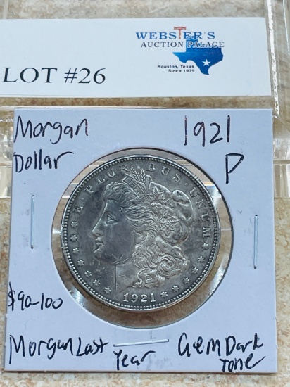 1921-P MORGAN SILVER DOLLAR GEM DARK TONE