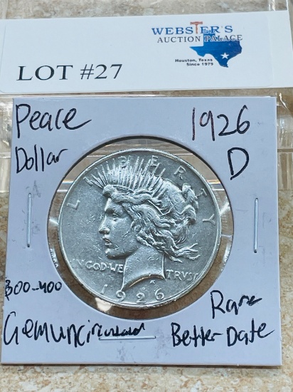 1926-D PEACE SILVER DOLLAR BETTER DATE GEM UNC