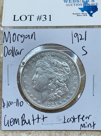 1921-S MORGAN SILVER DOLLAR GEM BU++
