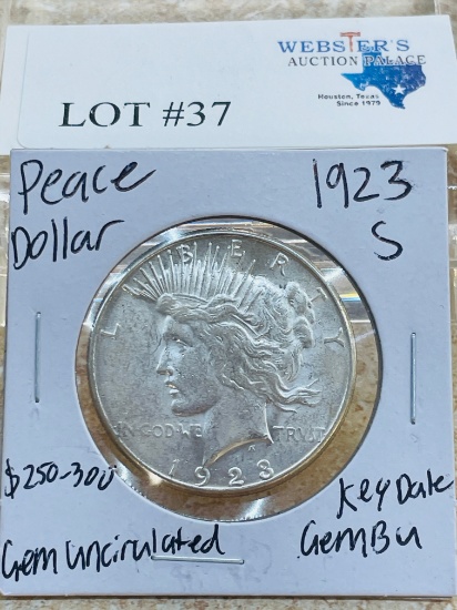 1923-S PEACE SILVER DOLLAR KEY DATE GEM BU