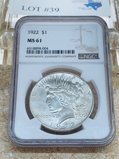 1922 NGC MS-61 PEACE SILVER DOLLAR