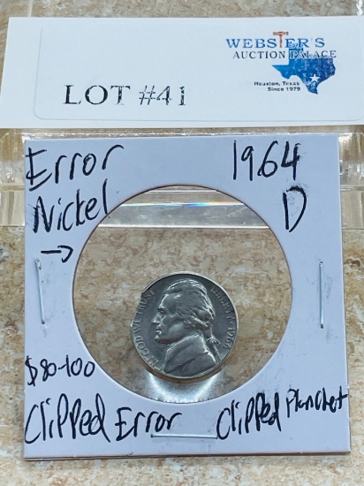 1964-D ERROR NICKEL CLIPPED PLANCHET