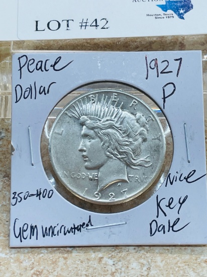 1927-P PEACE SILVER DOLLAR KEY DATE GEM UNC