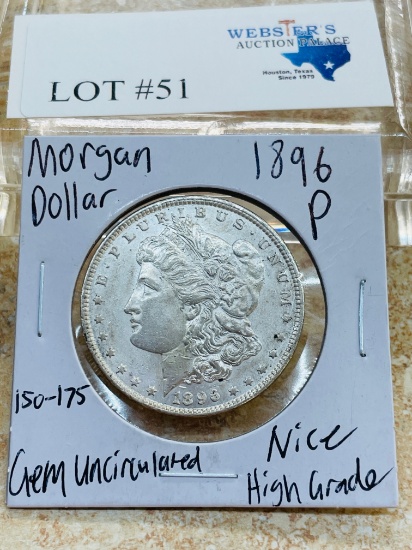 1896-P MORGAN SILVER DOLLAR GEM UNC