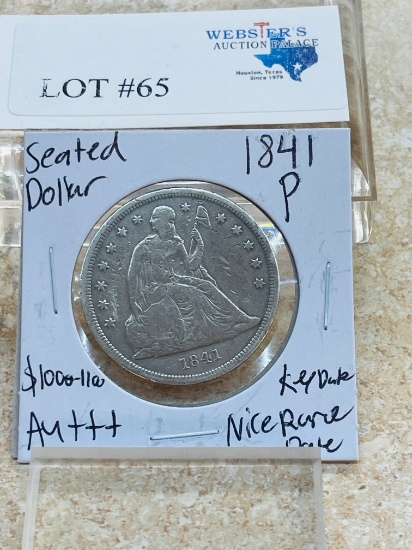 1841-P SEATED DOLLAR KEY DATE RARE AU++