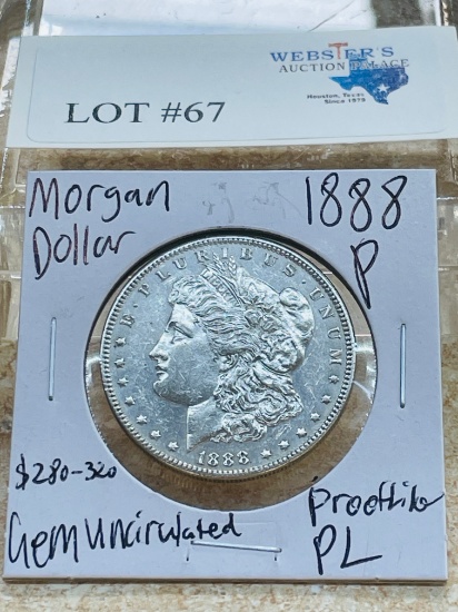 1888-P MORGAN SILVER DOLLAR PROOF LIKE GEM UNC