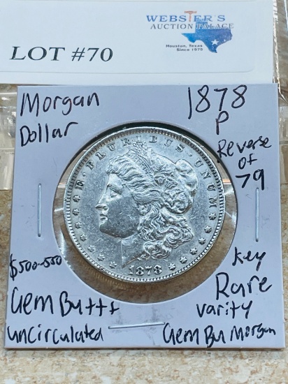 1878-P MORGAN SILVER DOLLAR REVERSE OF 79 RARE GEM UNC BU++