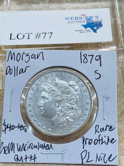1879-S MORGAN SILVER DOLLAR PROOF LIKE RARE GEM BU++