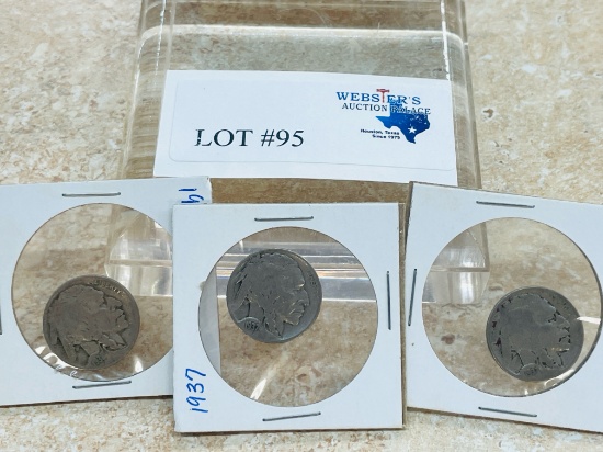 3PC BUFFALO NICKELS 1937 AND 1938