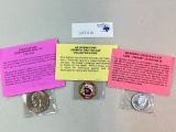 3PC LOT 1974 IKE DOLLAR, 2002 GEM PROOF KENNEDY HALF DOLLAR AND 1999 HALF DOLLAR COLORIZED STATEHOOD