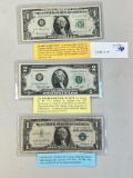 3PC US NOTES - 1957 SILVER CERTIFICATE, 1963 SCARCE BARR NOTE AND 1976 BICENTENIAL $2 NOTE