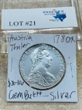 1780 AUSTRIA THALER SILVER COIN GEM BU++