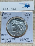 1925-P SILVER PEACE DOLLAR GEM BU++