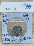 1964-D ERROR NICKEL CLIPPED PLANCHET