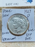 1927-P PEACE SILVER DOLLAR KEY DATE GEM UNC
