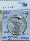 1922-P PEACE SILVER DOLLAR GEM BU UNC