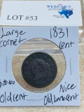 1831 LARGE CORNET CENT