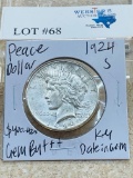 1924-S PEACE SILVER DOLLAR KEY DATE GEM BU++