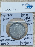 1824 CAPPED BUST HALF DOLLAR MS 63-34 GEM BU KEY DATE RARE