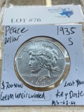 1935-S PEACE SILVER DOLLAR LAST YEAR KEY DATE MS 63-34 GEM UNC