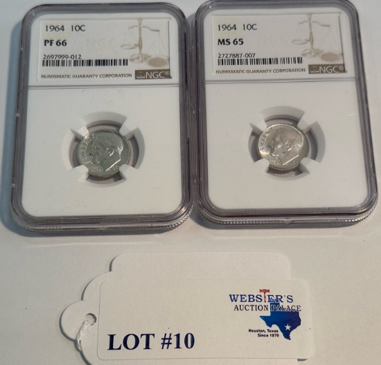 (2) NGC GRADED 1964 DIMES