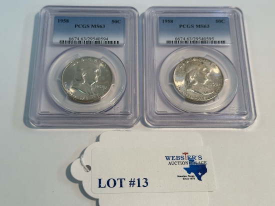 (2) 1958 PCGS MS63 HALF DOLLARS