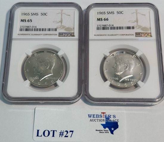 (2) 1965 NGC GRADED KENNEDY HALF DOLLARS