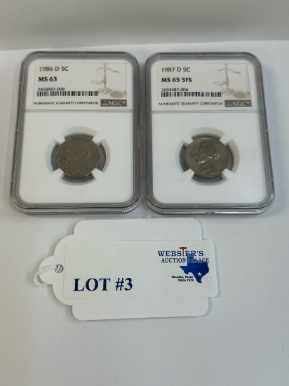 1986 & 1987 D 5¢ NGC GRADED