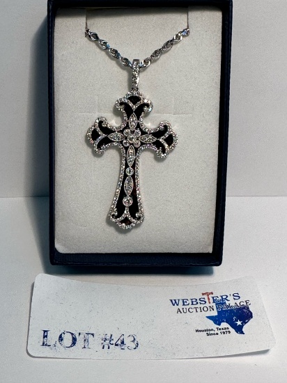 14K WHITE GOLD CHAIN W/ 18K WHITE GOLD DIAMOND CROSS PENDANT W/ APPRAISAL