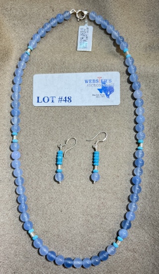 SEA FOAM QUARTZ NECKLACE AND EARRING SET WITH STERLING SILVER