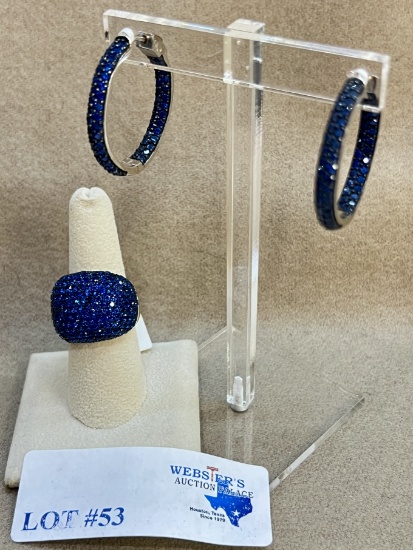 3PC BLUE CRYSTAL EARRING AND RING SET